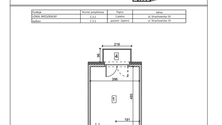 Rzut - Mieszkanie na sprzedaż 1 pokój o powierzchni 27,24 m² - numer C.3.2 w IVY HOUSE - Apartamenty inwestycyjne