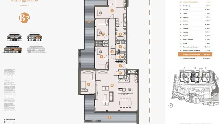 Rzut - Mieszkanie na sprzedaż 5 pokoi o powierzchni 167,04 m² - numer B3 w Przystań Wilhelma