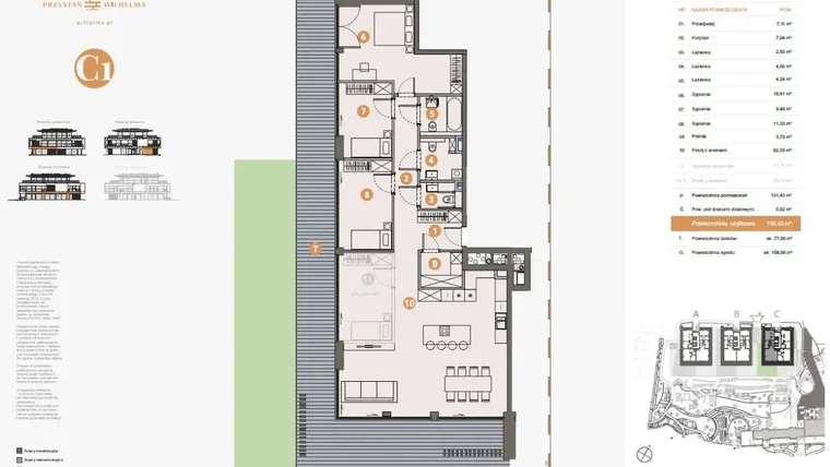 Rzut - Mieszkanie na sprzedaż 4 pokoje o powierzchni 136,52 m² - numer C1 w Przystań Wilhelma