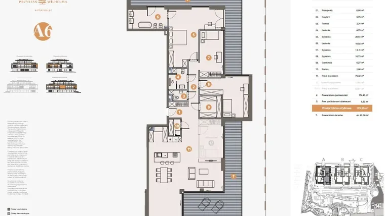 Rzut - Mieszkanie na sprzedaż 4 pokoje o powierzchni 179,96 m² - numer A6 w Przystań Wilhelma