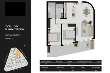 Rzut - Mieszkanie na sprzedaż 2 pokoje o powierzchni 105 m² - numer 3-D w Mieszkania w Calpe - 94000145