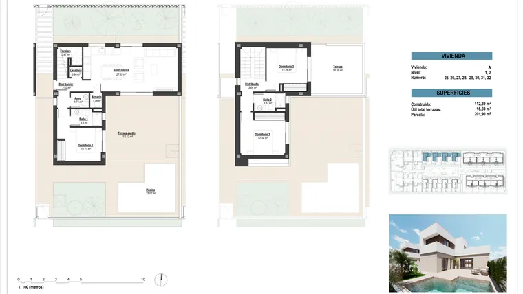 Rzut - Dom na sprzedaż 3 pokoje o powierzchni 112,39 m² - numer 25 w Domy w Los Alcázares - 51759931
