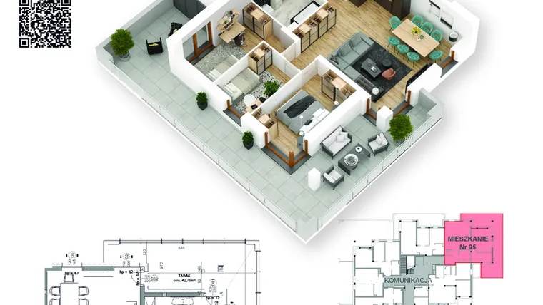 Rzut - Mieszkanie na sprzedaż 4 pokoje o powierzchni 73,3 m² - numer 5 w Villa Park - Etap III
