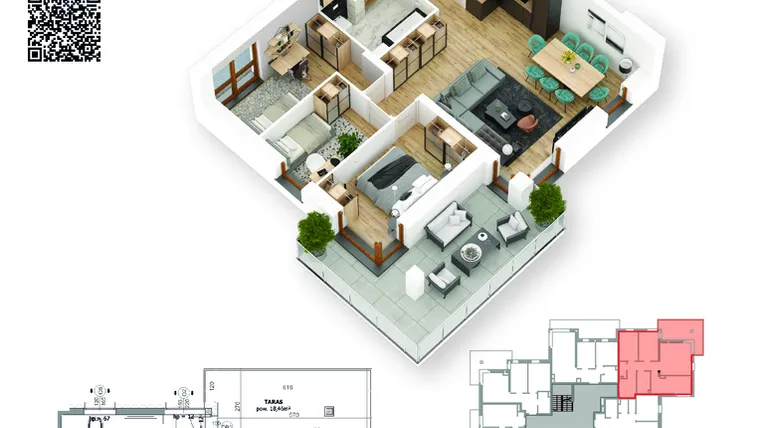 Rzut - Mieszkanie na sprzedaż 4 pokoje o powierzchni 73,3 m² - numer 11 w Villa Park - Etap III