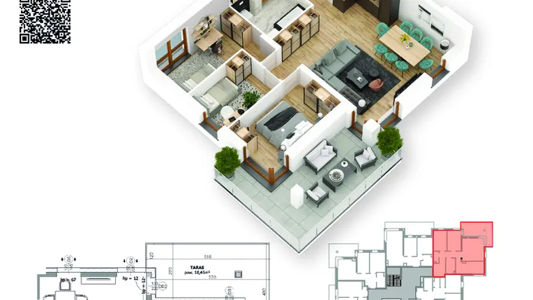 Rzut - Mieszkanie na sprzedaż 4 pokoje o powierzchni 73,3 m² - numer 18 w Villa Park - Etap III