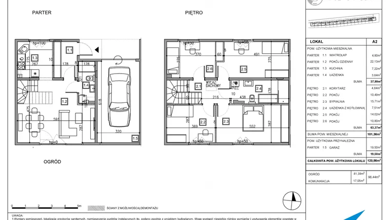 Rzut - Dom na sprzedaż 5 pokoi o powierzchni 120,86 m² - numer A2 w Majewska Domy