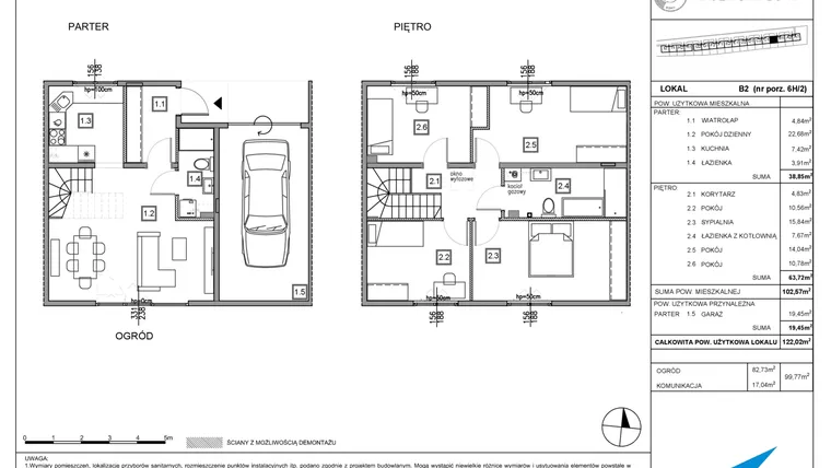 Rzut - Dom na sprzedaż 5 pokoi o powierzchni 122,02 m² - numer B2 w Majewska Domy