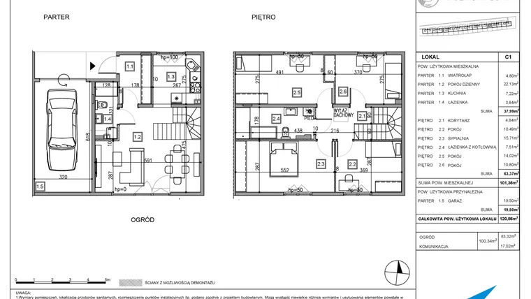 Rzut - Dom na sprzedaż 5 pokoi o powierzchni 120,86 m² - numer C1 w Majewska Domy