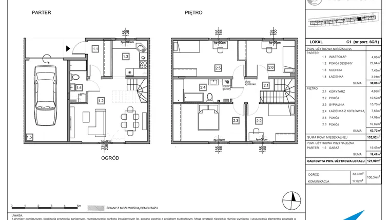Rzut - Dom na sprzedaż 5 pokoi o powierzchni 121,99 m² - numer C1 w Majewska Domy