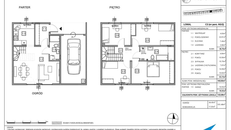 Rzut - Dom na sprzedaż 5 pokoi o powierzchni 122,08 m² - numer C2 w Majewska Domy