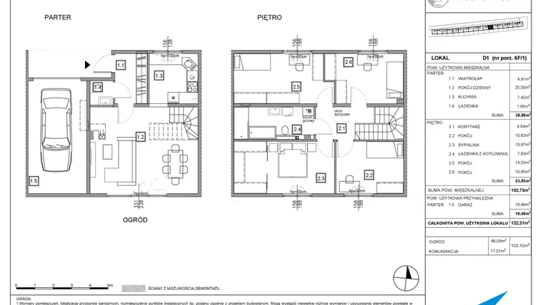 Rzut - Dom na sprzedaż 5 pokoi o powierzchni 122,21 m² - numer D1 w Majewska Domy