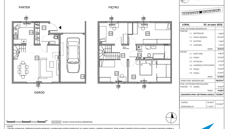 Rzut - Dom na sprzedaż 5 pokoi o powierzchni 122,05 m² - numer E2 w Majewska Domy