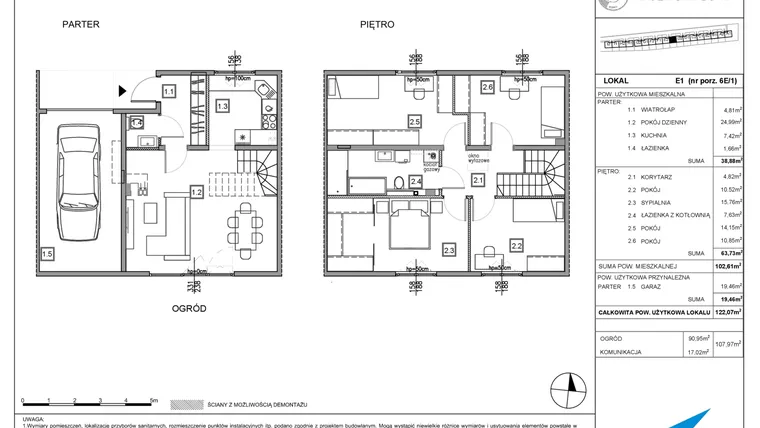 Rzut - Dom na sprzedaż 5 pokoi o powierzchni 122,07 m² - numer E1 w Majewska Domy