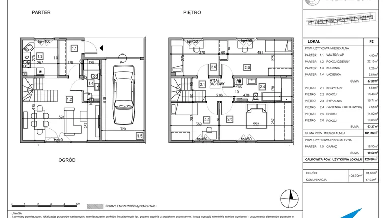Rzut - Dom na sprzedaż 5 pokoi o powierzchni 121,1 m² - numer F2 w Majewska Domy