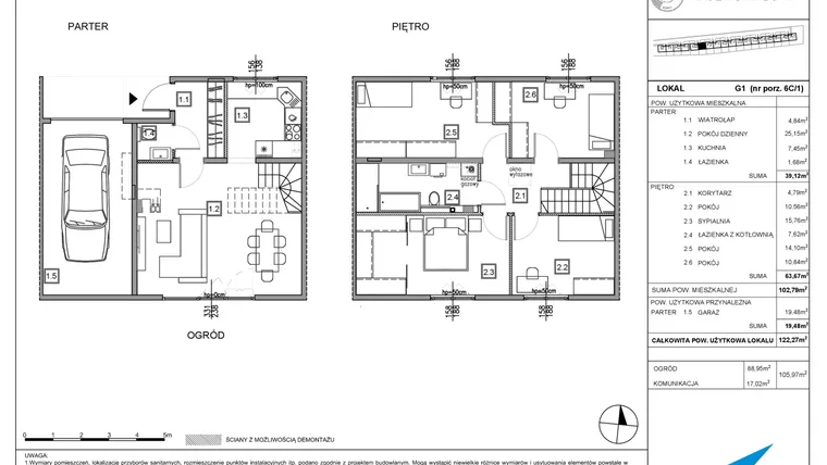 Rzut - Dom na sprzedaż 5 pokoi o powierzchni 121,1 m² - numer G1 w Majewska Domy