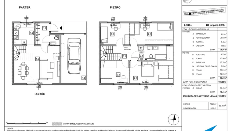 Rzut - Dom na sprzedaż 5 pokoi o powierzchni 122,03 m² - numer H2 w Majewska Domy