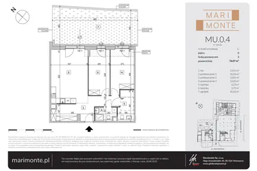 Rzut - Mieszkanie na sprzedaż 3 pokoje o powierzchni 75,81 m² - numer MU.0.4 w Marimonte - lokale inwestycyjne