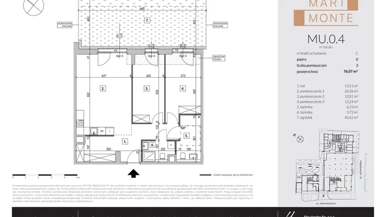 Rzut - Mieszkanie na sprzedaż 3 pokoje o powierzchni 75,81 m² - numer MU.0.4 w Marimonte - lokale inwestycyjne