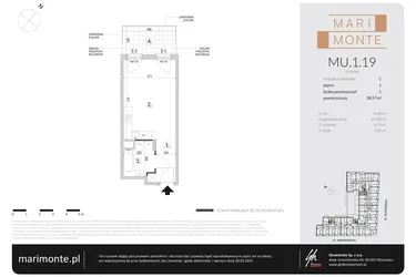 Rzut - Mieszkanie na sprzedaż 1 pokój o powierzchni 30,57 m² - numer MU.1.19 w Marimonte - lokale inwestycyjne