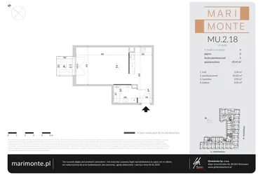 Rzut - Mieszkanie na sprzedaż 1 pokój o powierzchni 43,41 m² - numer MU.2.18 w Marimonte - lokale inwestycyjne