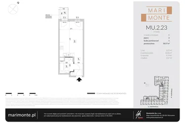 Rzut - Mieszkanie na sprzedaż 1 pokój o powierzchni 30,57 m² - numer MU.2.23 w Marimonte - lokale inwestycyjne