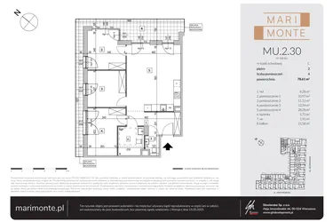 Rzut - Mieszkanie na sprzedaż 4 pokoje o powierzchni 78,61 m² - numer MU.2.30 w Marimonte - lokale inwestycyjne