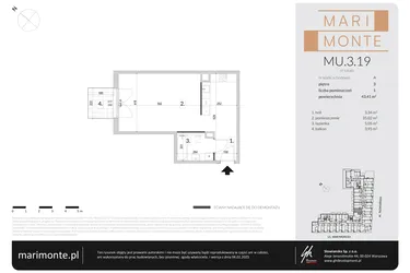 Rzut - Mieszkanie na sprzedaż 1 pokój o powierzchni 43,41 m² - numer MU.3.19 w Marimonte - lokale inwestycyjne
