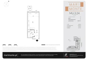 Rzut - Mieszkanie na sprzedaż 1 pokój o powierzchni 30,57 m² - numer MU.3.24 w Marimonte - lokale inwestycyjne