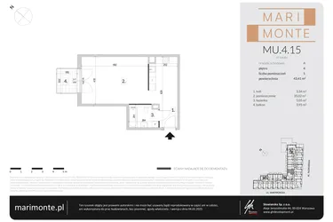 Rzut - Mieszkanie na sprzedaż 1 pokój o powierzchni 43,41 m² - numer MU.4.15 w Marimonte - lokale inwestycyjne