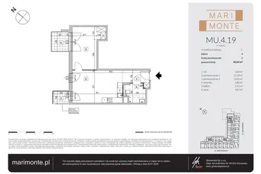 Rzut - Mieszkanie na sprzedaż 2 pokoje o powierzchni 45,64 m² - numer MU.4.19 w Marimonte - lokale inwestycyjne