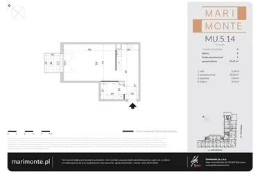 Rzut - Mieszkanie na sprzedaż 1 pokój o powierzchni 43,41 m² - numer MU.5.14 w Marimonte - lokale inwestycyjne