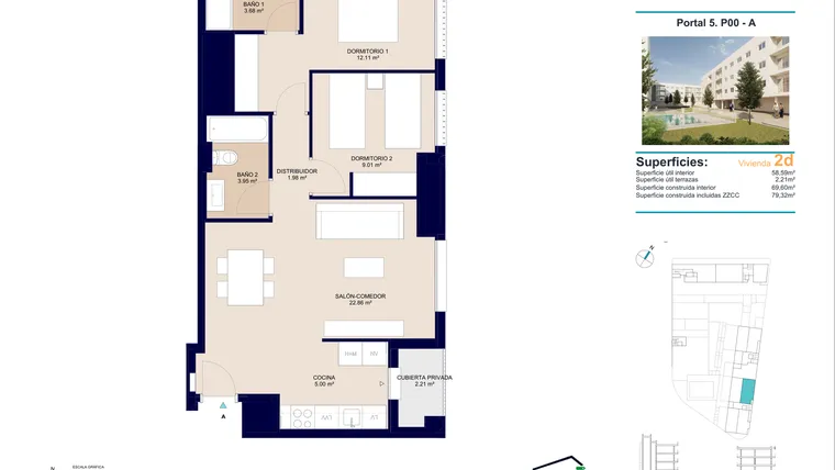 Rzut - Mieszkanie na sprzedaż 2 pokoje o powierzchni 79,32 m² - numer 0-A w Mieszkania w Alicante - 48158915