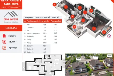 Rzut - Mieszkanie na sprzedaż 4 pokoje o powierzchni 75,4 m² - numer A14 w Apartamenty Tabelowa