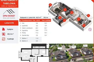 Rzut - Mieszkanie na sprzedaż 3 pokoje o powierzchni 65,5 m² - numer A16 w Apartamenty Tabelowa