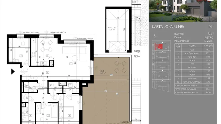 Rzut - Mieszkanie na sprzedaż 4 pokoje o powierzchni 97,26 m² - numer B31.M4 w Leśna Polana