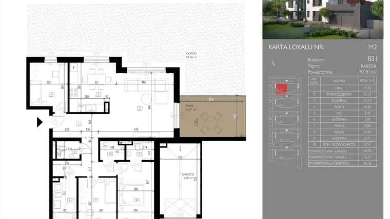 Rzut - Mieszkanie na sprzedaż 4 pokoje o powierzchni 97,81 m² - numer B31.M2 w Leśna Polana