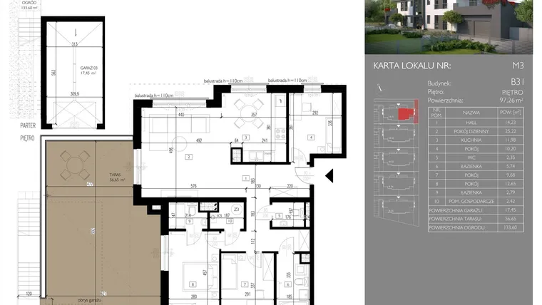 Rzut - Mieszkanie na sprzedaż 4 pokoje o powierzchni 97,26 m² - numer B31.M3 w Leśna Polana