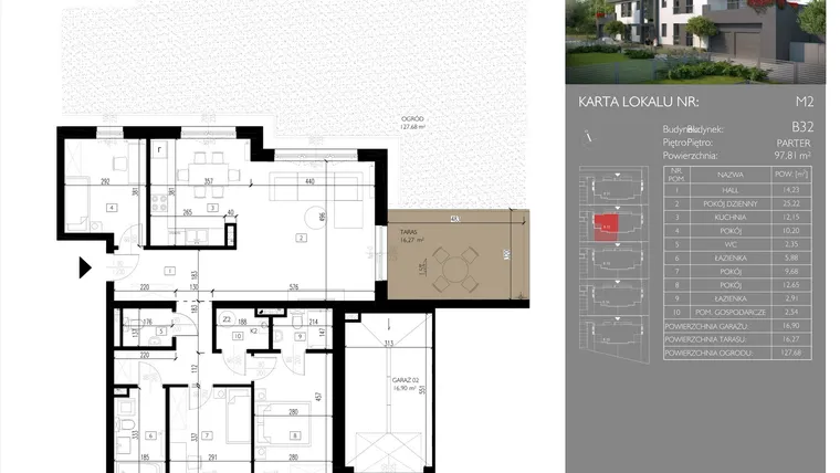 Rzut - Mieszkanie na sprzedaż 4 pokoje o powierzchni 97,81 m² - numer B32.M2 w Leśna Polana