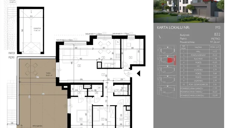 Rzut - Mieszkanie na sprzedaż 4 pokoje o powierzchni 97,26 m² - numer B32.M3 w Leśna Polana