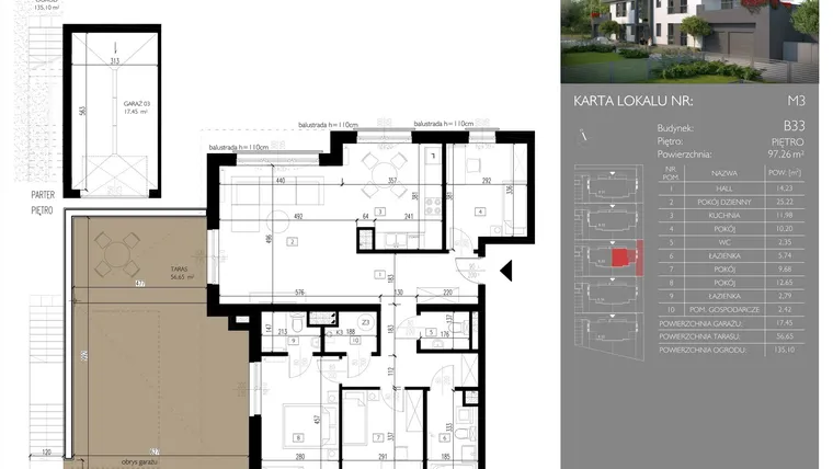 Rzut - Mieszkanie na sprzedaż 4 pokoje o powierzchni 97,26 m² - numer B33.M3 w Leśna Polana