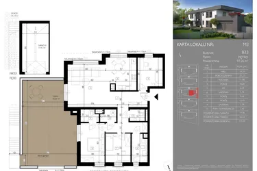 Rzut - Mieszkanie na sprzedaż 4 pokoje o powierzchni 97,26 m² - numer B33.M3 w Leśna Polana