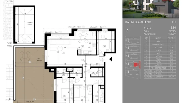 Rzut - Mieszkanie na sprzedaż 4 pokoje o powierzchni 97,26 m² - numer B34.M3 w Leśna Polana