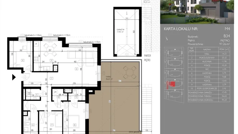 Rzut - Mieszkanie na sprzedaż 4 pokoje o powierzchni 97,26 m² - numer B34.M4 w Leśna Polana