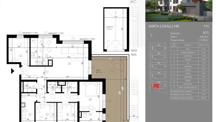 Rzut - Mieszkanie na sprzedaż 4 pokoje o powierzchni 115,88 m² - numer B35.M4 w Leśna Polana