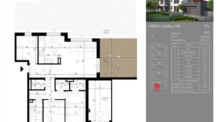 Rzut - Mieszkanie na sprzedaż 4 pokoje o powierzchni 97,81 m² - numer B35.M2 w Leśna Polana