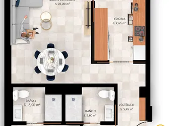 Rzut - Mieszkanie na sprzedaż 2 pokoje o powierzchni 88,75 m² - numer 1-C w Mieszkania w Finestrat - 71577609