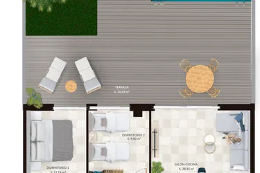 Rzut - Mieszkanie na sprzedaż 2 pokoje o powierzchni 73,57 m² - numer 0-B w Mieszkania w Finestrat - 71577609
