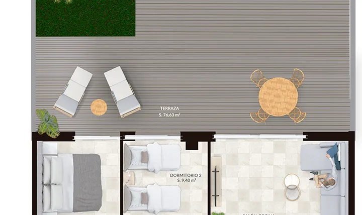 Rzut - Mieszkanie na sprzedaż 2 pokoje o powierzchni 73,57 m² - numer 0-B w Mieszkania w Finestrat - 71577609