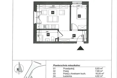 Rzut - Mieszkanie na sprzedaż 2 pokoje o powierzchni 34,19 m² - numer 2 w Słoneczne Świnoujście