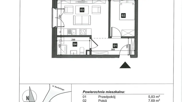 Rzut - Mieszkanie na sprzedaż 2 pokoje o powierzchni 34,19 m² - numer 2 w Słoneczne Świnoujście